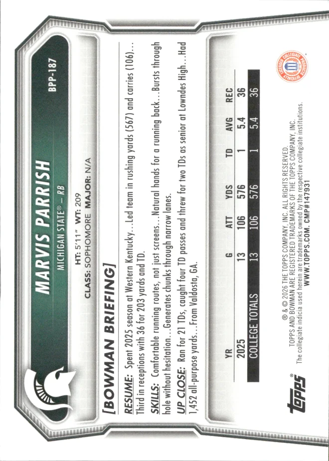 Marvis Parrish card back