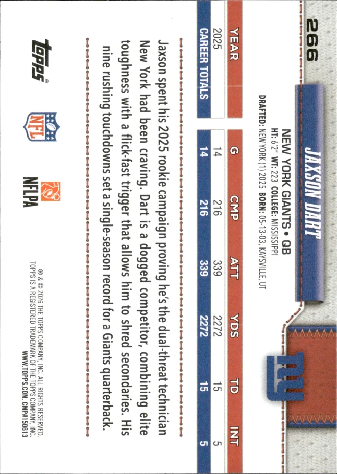 Jaxson Dart card back