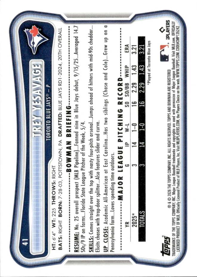 Trey Yesavage card back