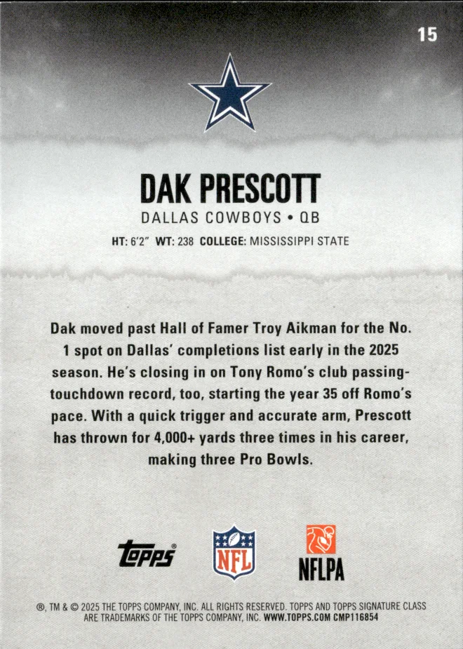 Dak Prescott card back