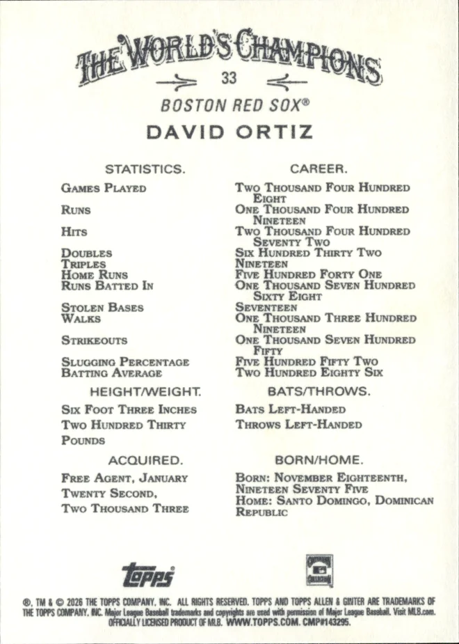 David Ortiz card back