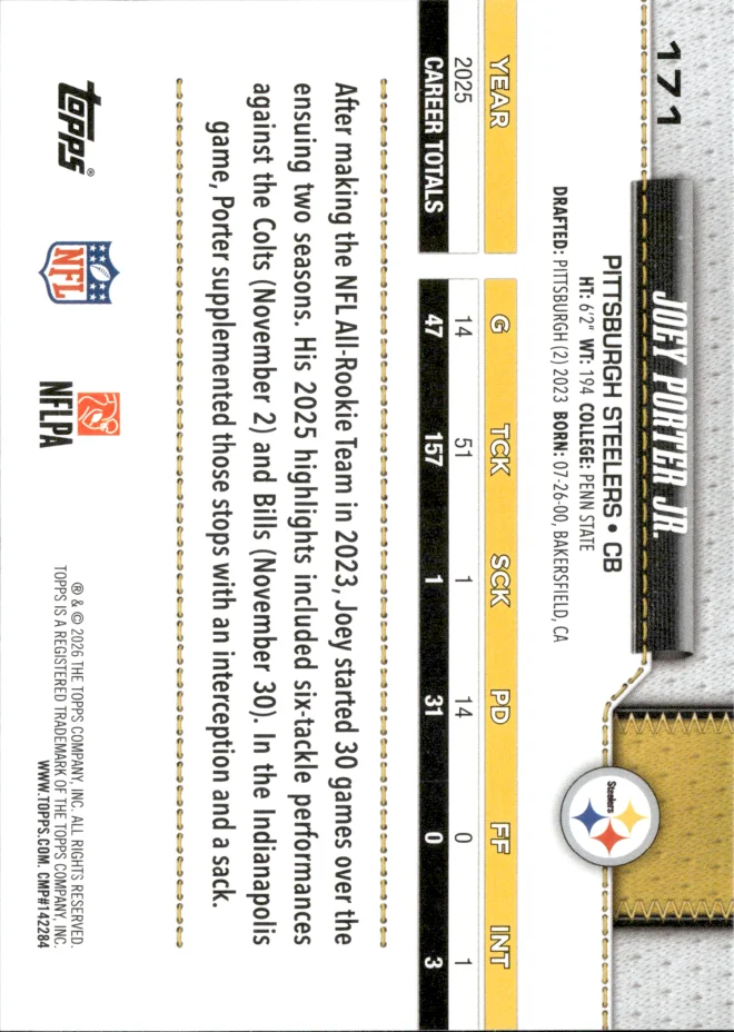 Joey Porter Jr. card back