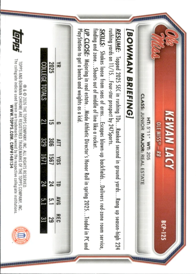 Kewan Lacy card back