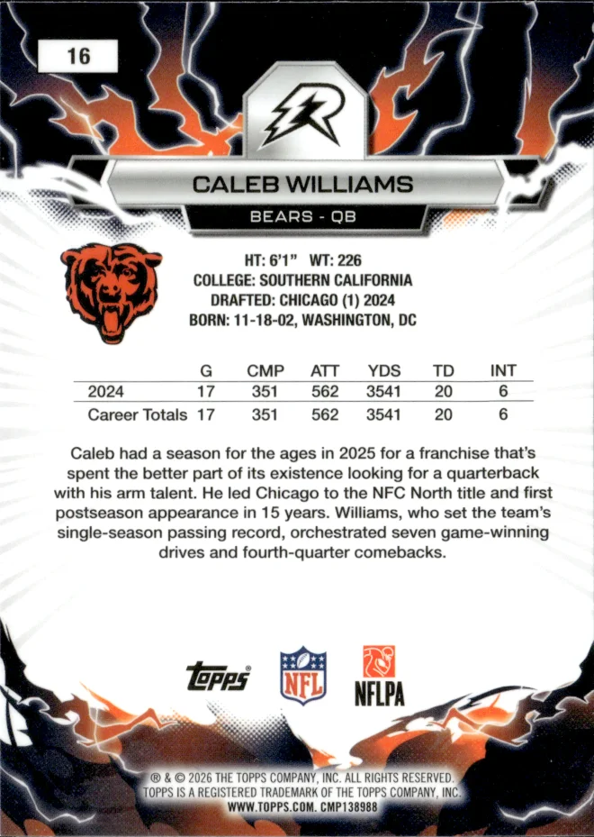 Caleb Williams card back