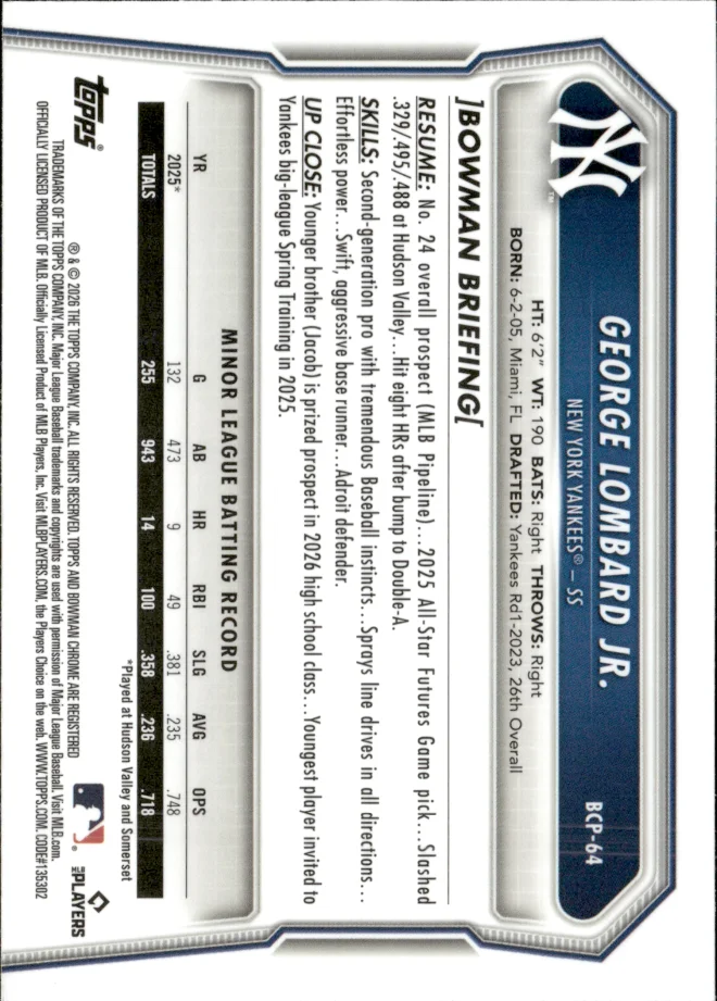 George Lombard Jr. card back