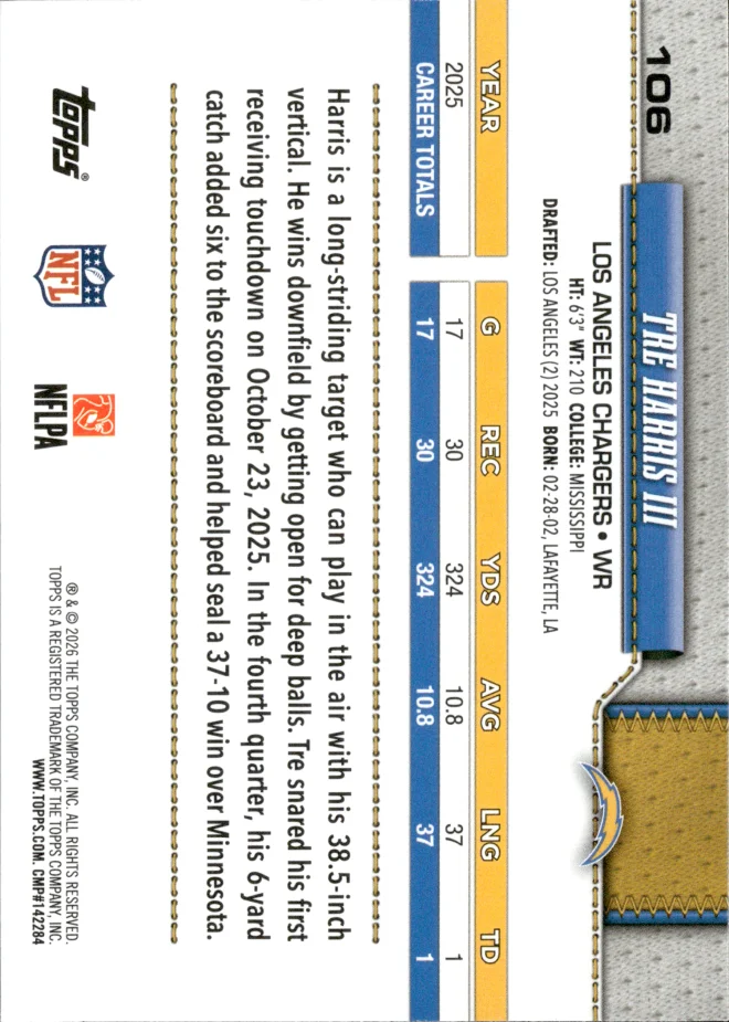 Tre Harris III card back