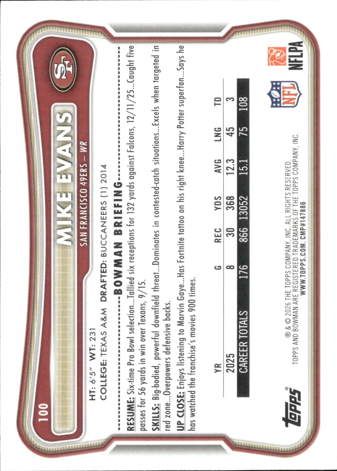 Mike Evans card back