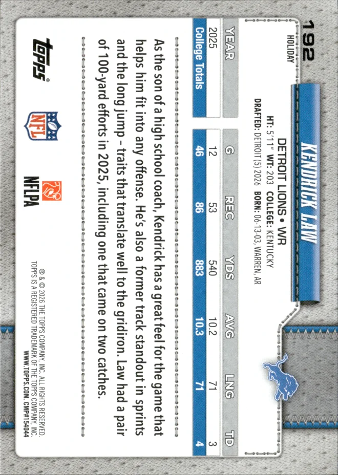 Kendrick Law card back