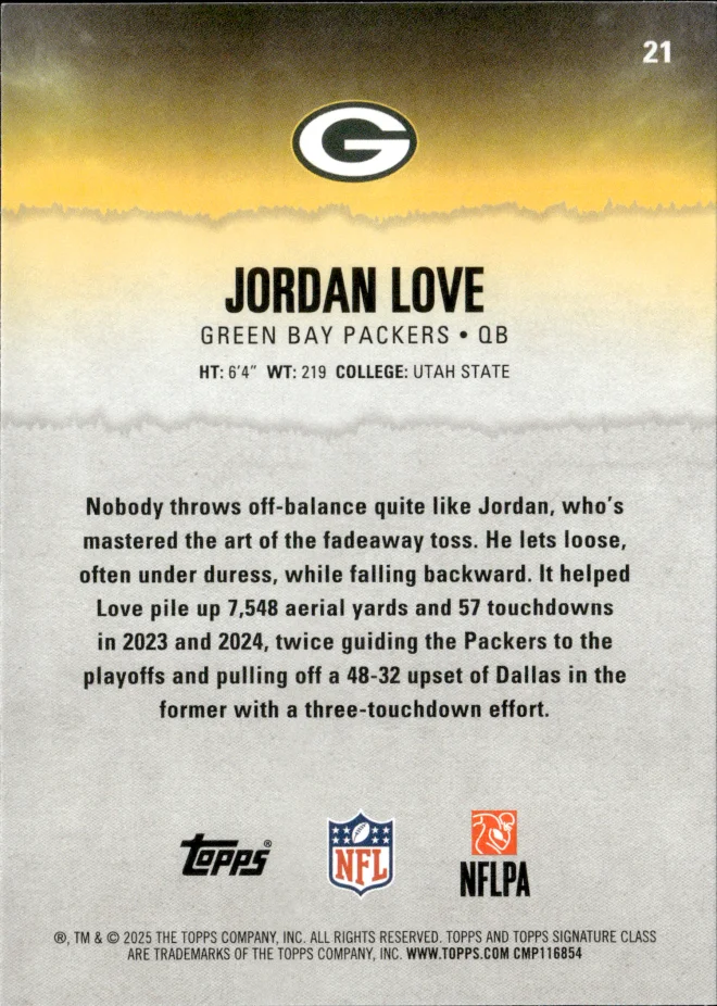 Jordan Love card back