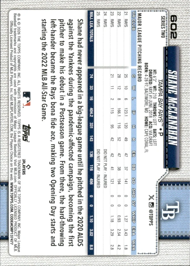 Shane McClanahan card back
