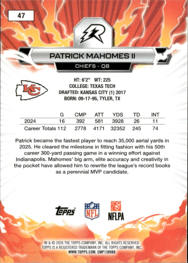 Patrick Mahomes II card back
