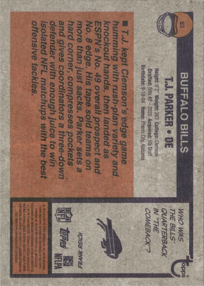 T.J. Parker card back