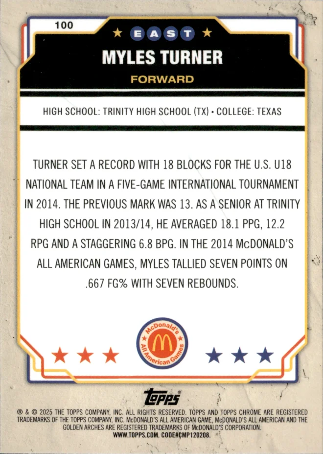 Myles Turner card back