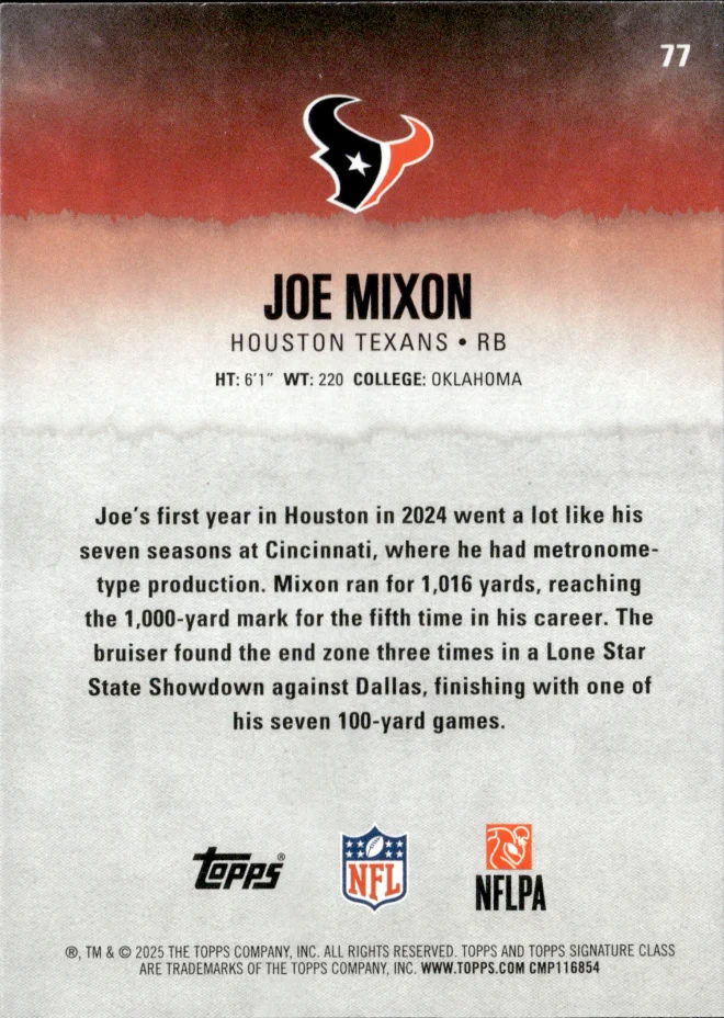 Joe Mixon card back