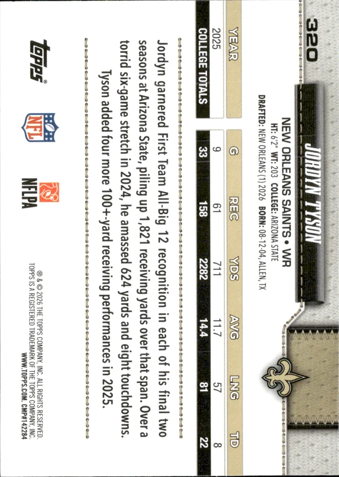 Jordyn Tyson card back