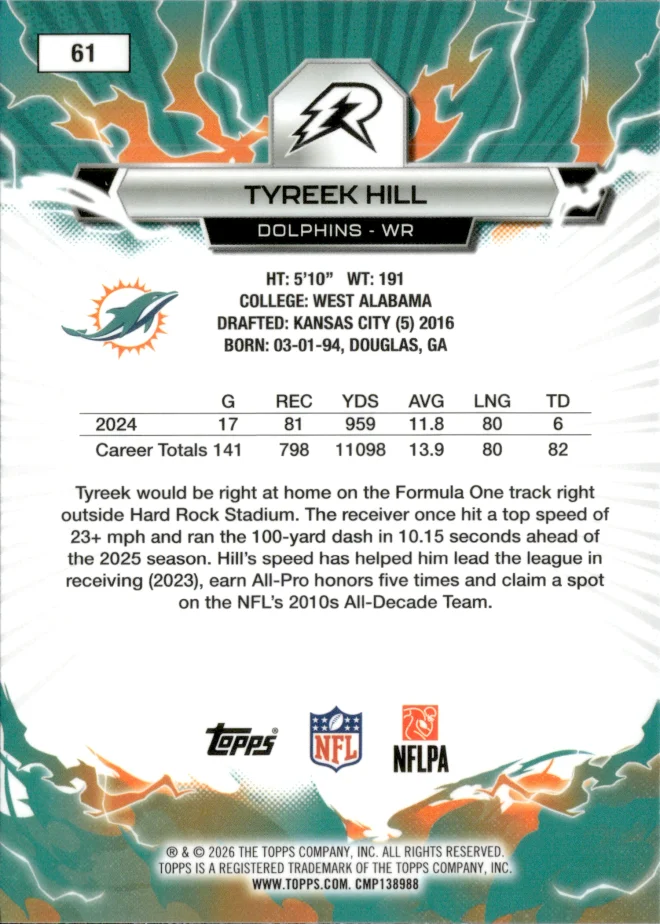 Tyreek Hill card back