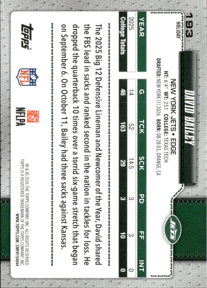 David Bailey card back