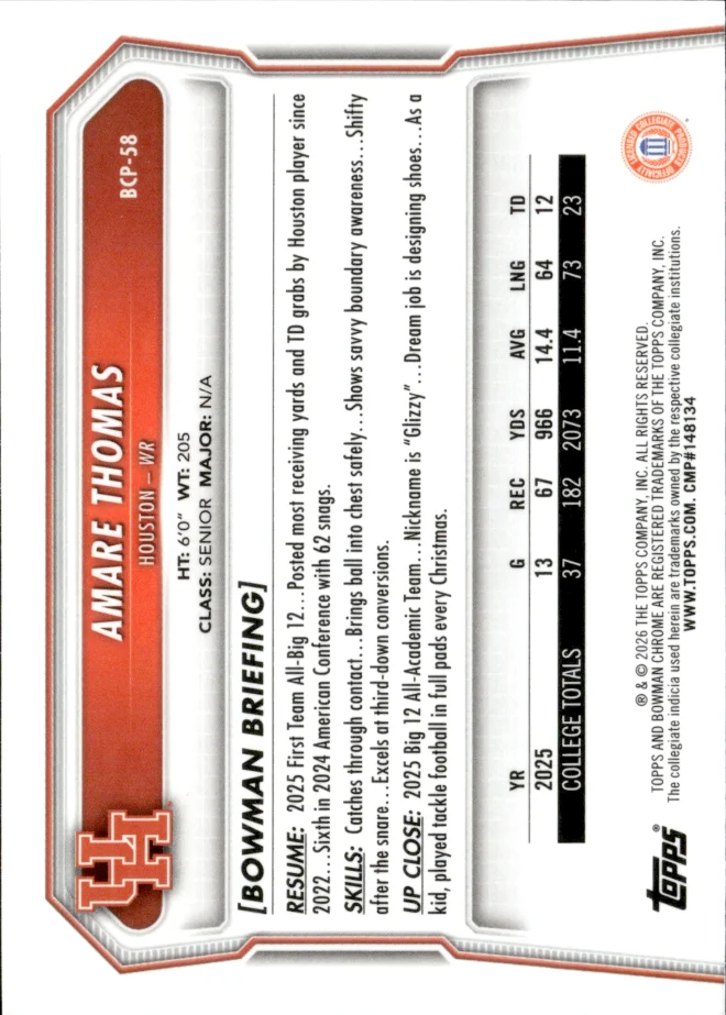 Amare Thomas card back