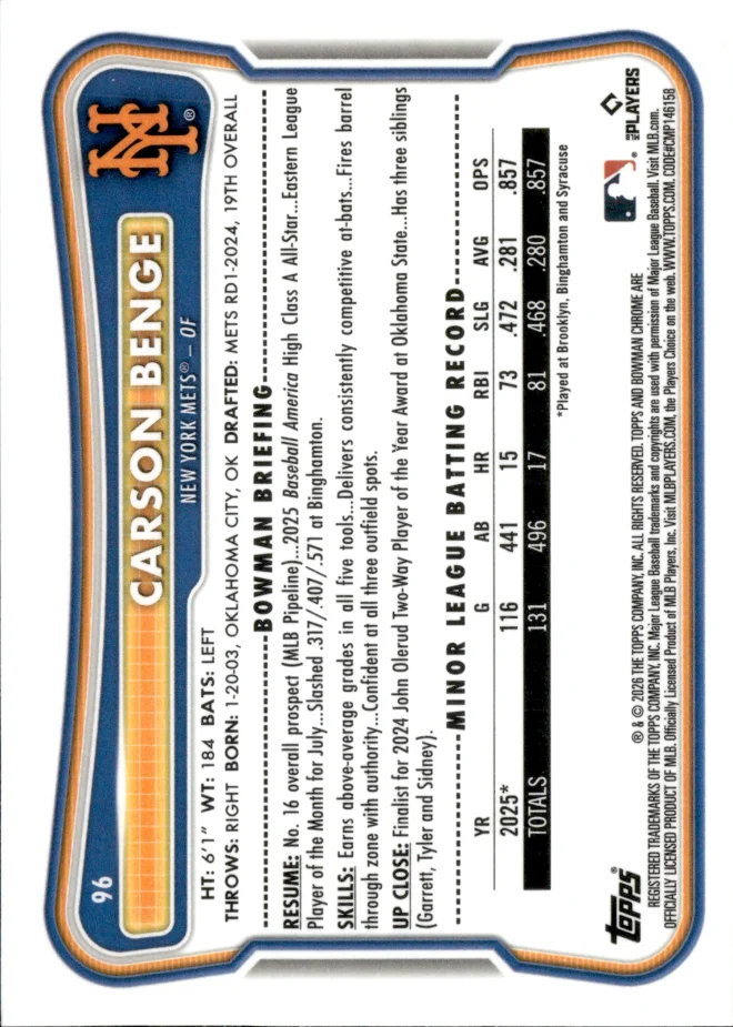 Carson Benge card back
