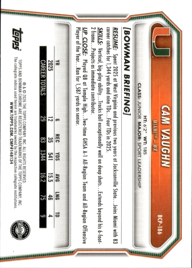 Cam Vaughn card back