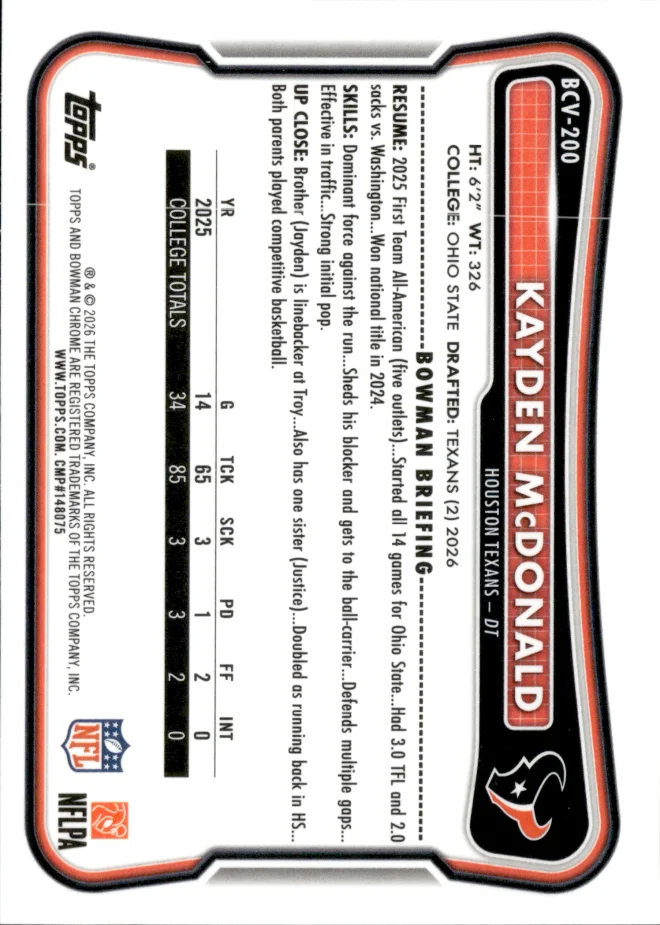 Kayden McDonald card back