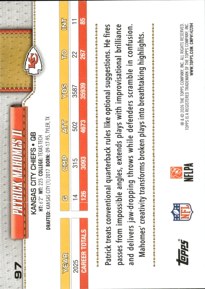 Patrick Mahomes II card back