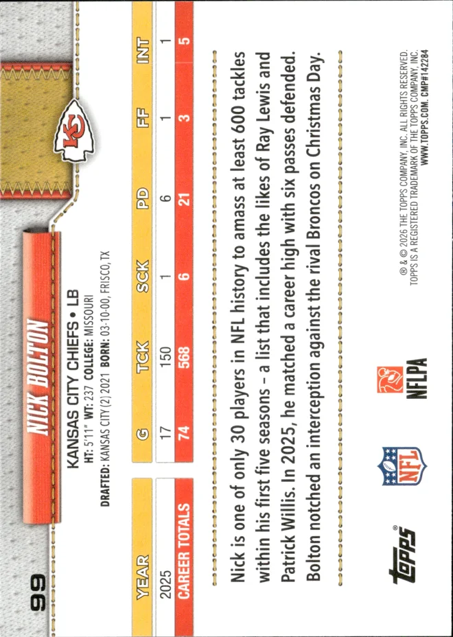 Nick Bolton card back
