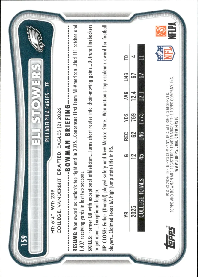Eli Stowers card back