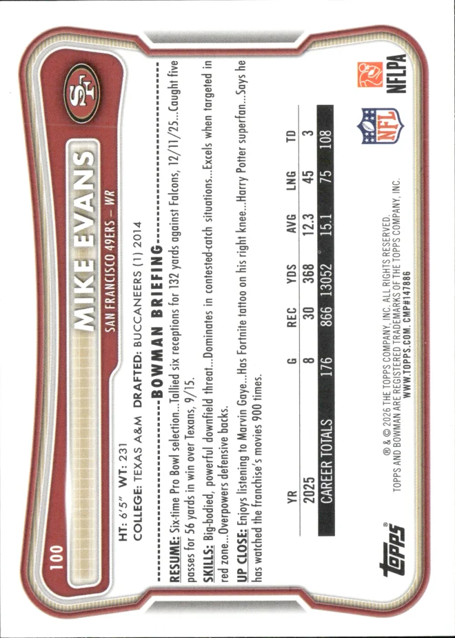 Mike Evans card back