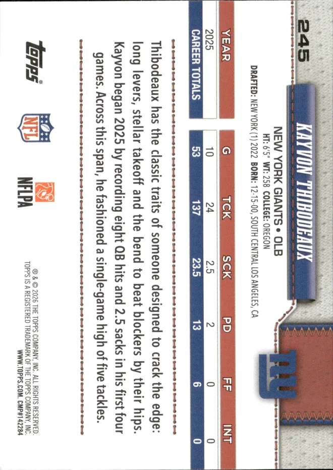Kayvon Thibodeaux card back