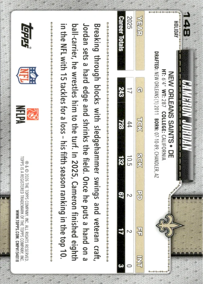 Cameron Jordan card back