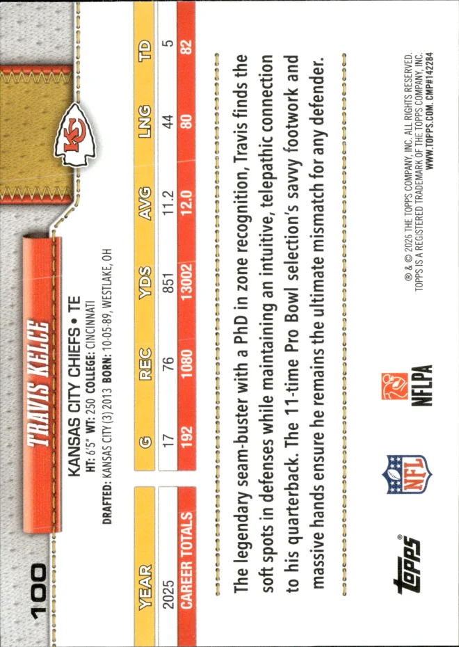 Travis Kelce card back