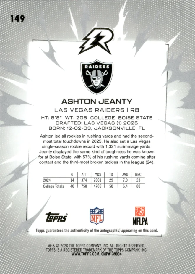 Ashton Jeanty card back