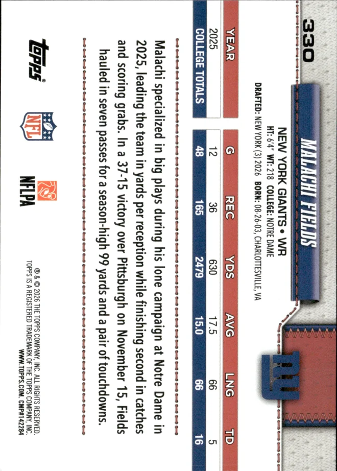 Malachi Fields card back
