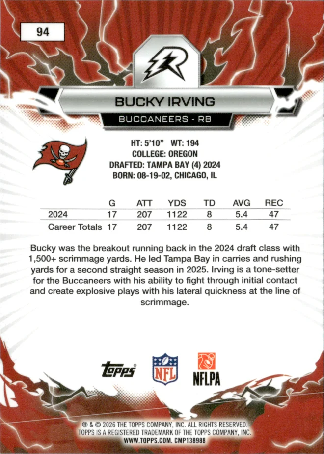 Bucky Irving card back