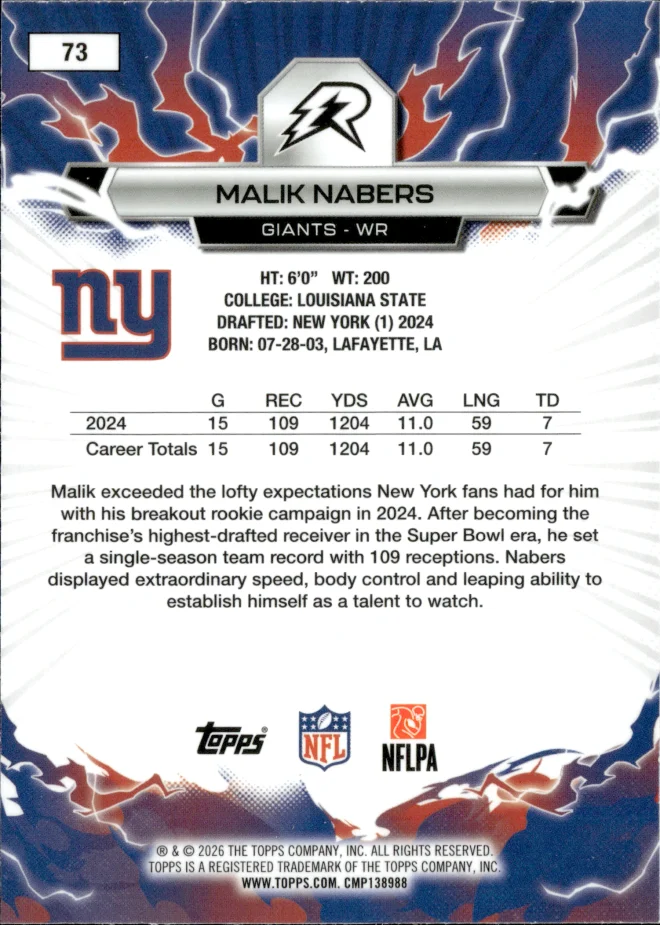 Malik Nabers card back