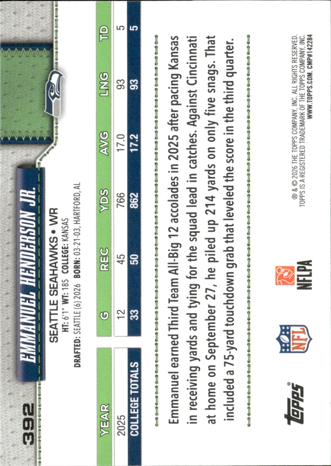 Emmanuel Henderson Jr. card back
