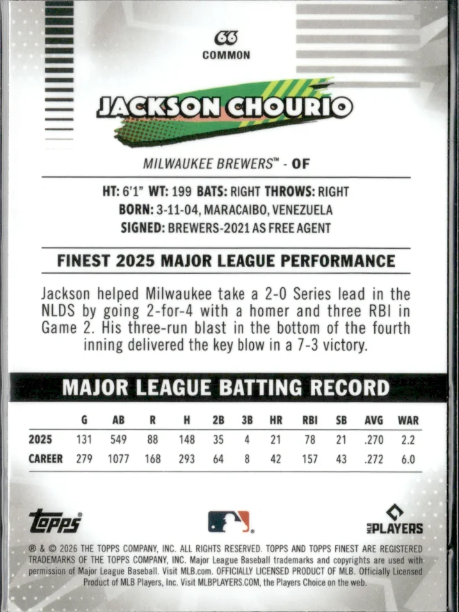 Jackson Chourio card back