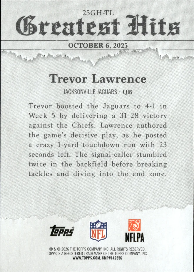Trevor Lawrence card back