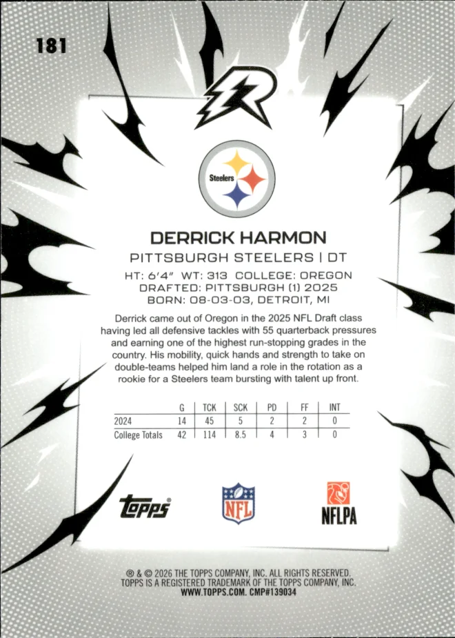Derrick Harmon card back