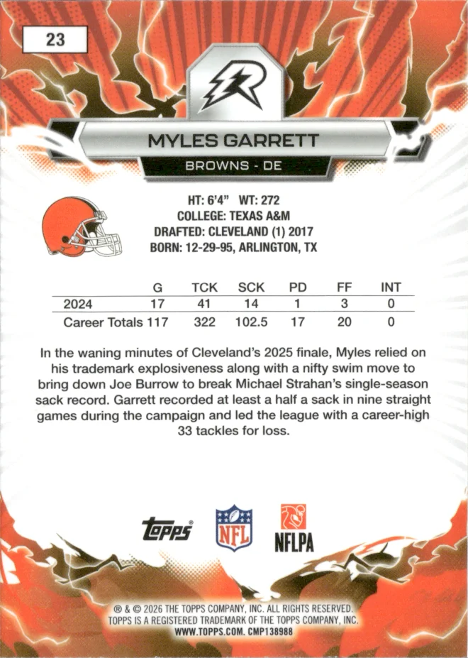Myles Garrett card back