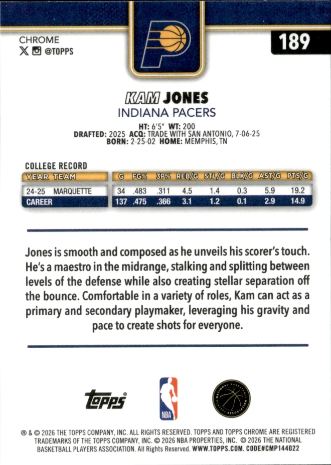 Kam Jones card back