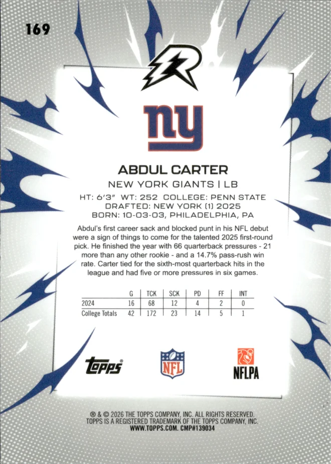 Abdul Carter card back
