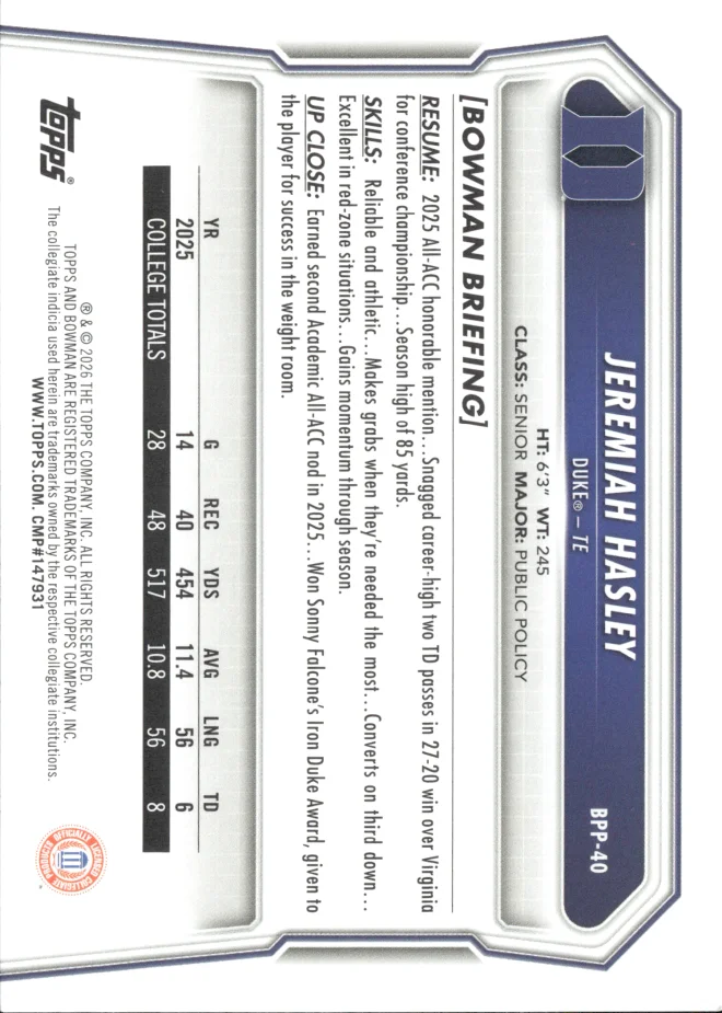 Jeremiah Hasley card back