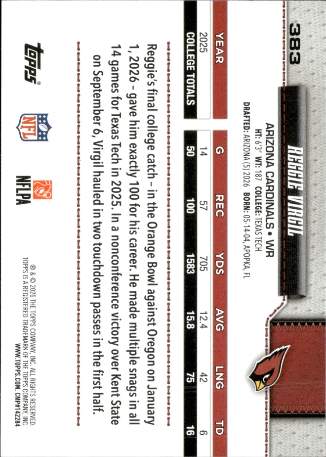 Reggie Virgil card back