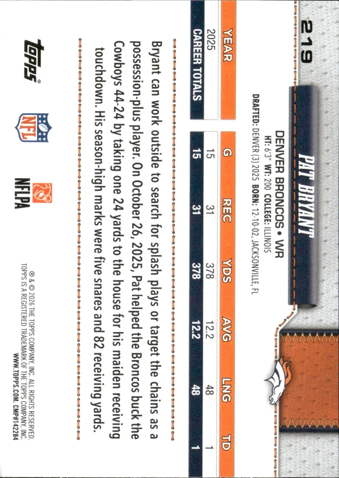 Pat Bryant card back