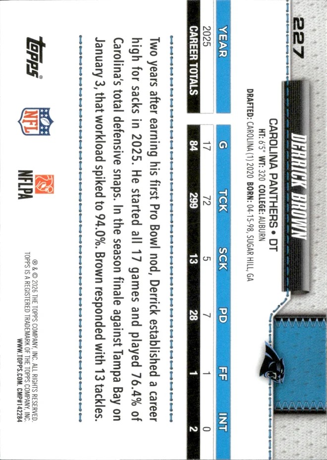 Derrick Brown card back