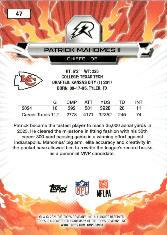 Patrick Mahomes II card back