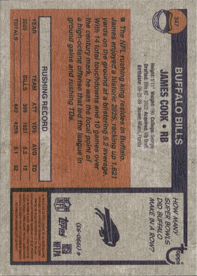 James Cook card back