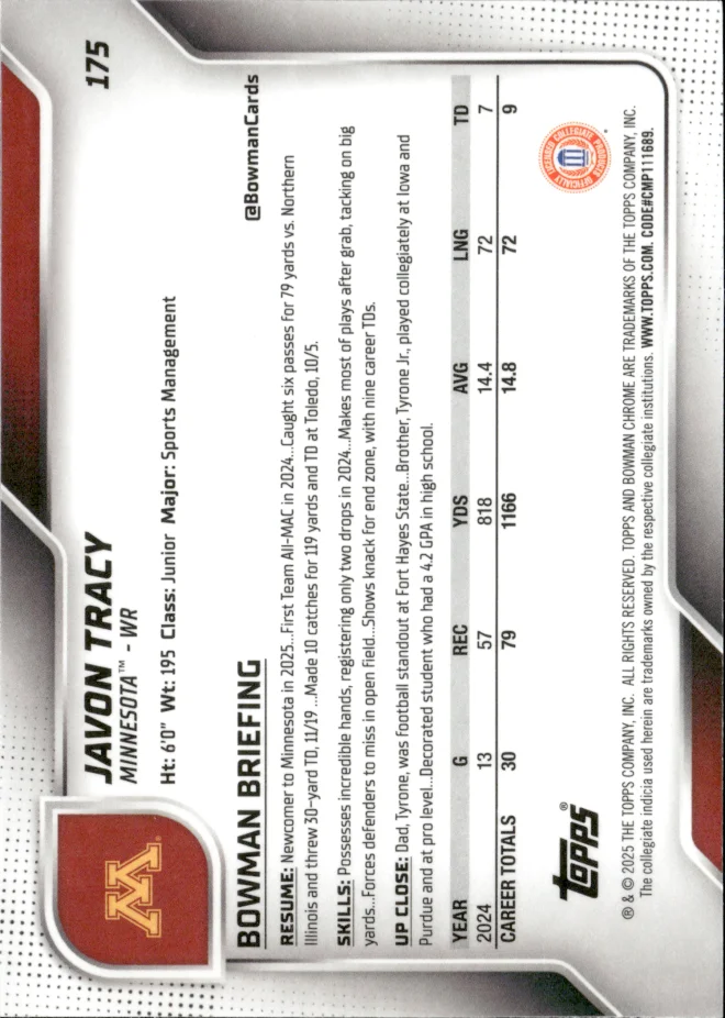 Javon Tracy card back